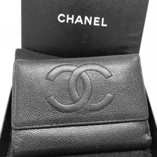 シャネル(CHANEL)の美品✨CHANELシャネルのキャビアスキン❣️ココマーク財布 黒‼️(財布)