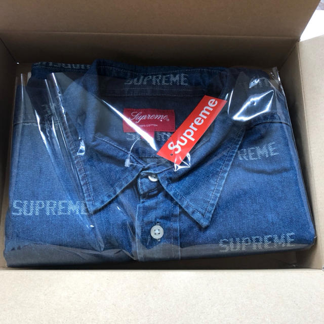 L Supreme Logo Denim Shirt 青  ロゴデニム 1