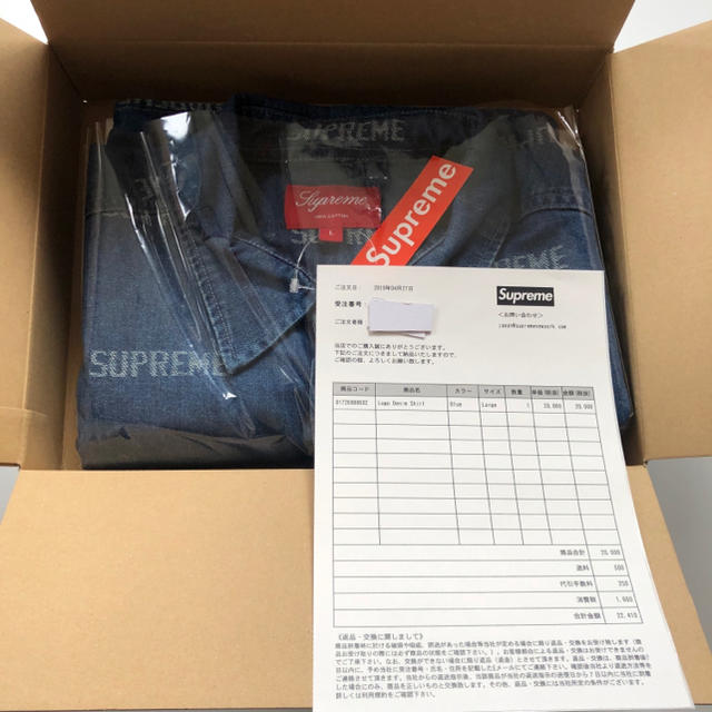 L Supreme Logo Denim Shirt 青  ロゴデニム 2