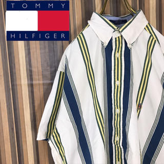 トミーヒルフィガー(TOMMY HILFIGER)の古着 90s トミーヒルフィガー BDシャツ 半袖 刺繍ロゴ マルチストライプ(シャツ)