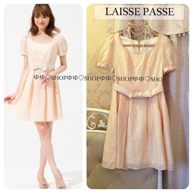 LAISSE PASSE(レッセパッセ)のリボンベルト付シアーボーターレディワンピ レディースのワンピース(ミニワンピース)の商品写真