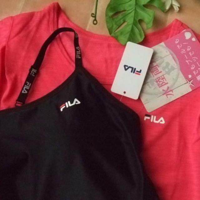 FILA(フィラ)の新品◆FILA・Tシャツ付・スポーツウェア・フィットネス・LL・ピンク黒 レディースの水着/浴衣(水着)の商品写真