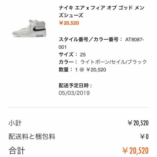 NIKE(ナイキ)のNIKE X FEAR OF GOD AIR RAID LIGHT BONE メンズの靴/シューズ(スニーカー)の商品写真