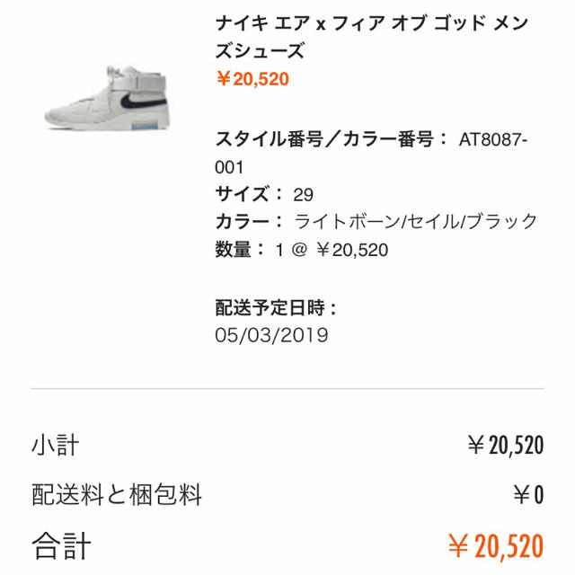 NIKE X FEAR OF GOD AIR RAID LIGHT BONEメンズ