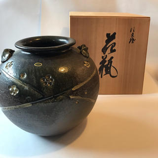【新品・未使用品】信楽焼　花瓶　ひねり　金彩　富洋