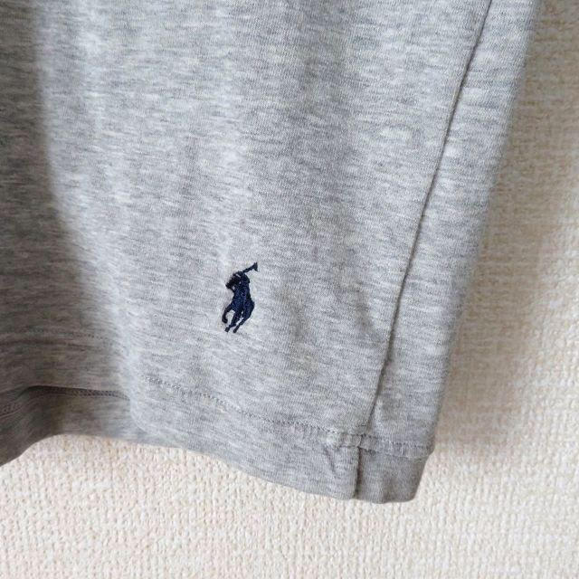 POLO RALPH LAUREN(ポロラルフローレン)のRalph Lauren ポニー刺繍 リンガー tシャツ グレー ネイビー 古着 レディースのトップス(Tシャツ(半袖/袖なし))の商品写真