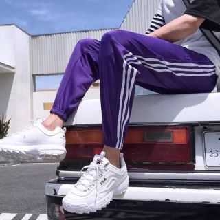 新品 ストリート ライン パンツ 韓国 オルチャン ダンス 黒 緑 紫 赤 青の通販 ラクマ