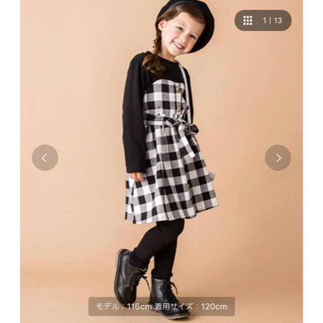 petit main(プティマイン)のチェック リボンワンピース キッズ/ベビー/マタニティのキッズ服女の子用(90cm~)(ワンピース)の商品写真