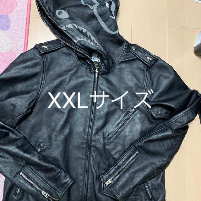 激安XXLサイズ！ BAPE 羊革レザーシャークライダースジャケット黒2XL