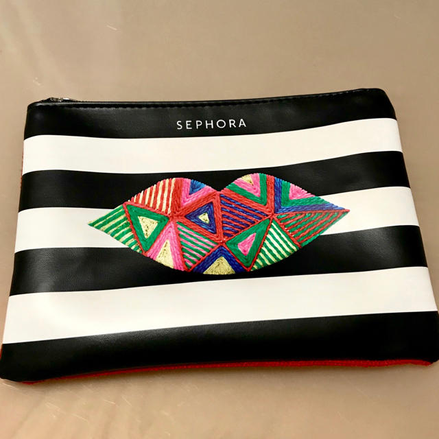 Sephora(セフォラ)のSEPHORAボーダー＆刺繍柄のポーチ  レディースのファッション小物(ポーチ)の商品写真