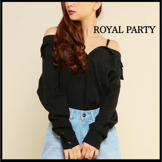 ROYAL PARTY(ロイヤルパーティー)のロイヤルパーティー  シャツ ブラウス ブラック 黒 サテン レディースのトップス(シャツ/ブラウス(半袖/袖なし))の商品写真