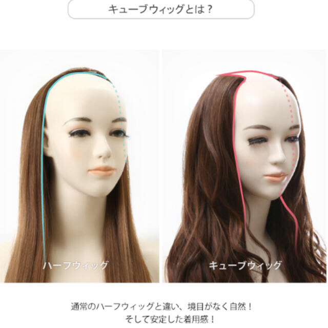 キューブ ウィッグ ハーフウィッグ エクステ U型 ロング ゆるふわ wig レディースのウィッグ/エクステ(ロングカール)の商品写真