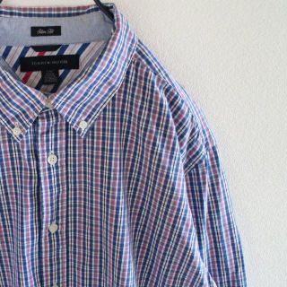 トミーヒルフィガー(TOMMY HILFIGER)のUS トミーヒルフィガー 青 ピンク チェック BD シャツ L(シャツ)