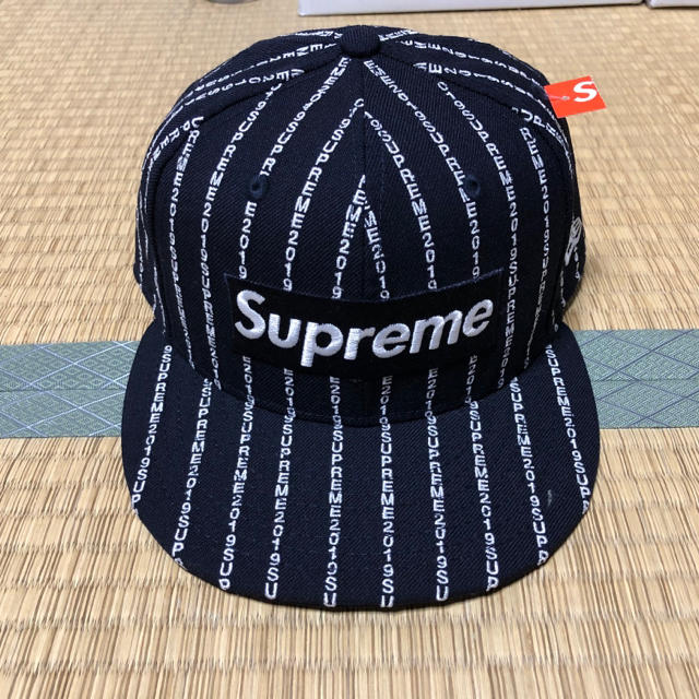 希少 7 5/8 supreme text stripe new eraネイビーサイズ