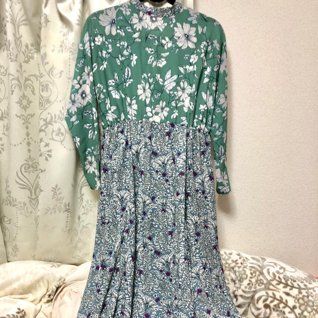IENA Deveaux フラワープリントマキシワンピースサックスブルー