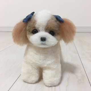 羊毛フェルト シーズー犬♪ デニムリボン♪(ぬいぐるみ)