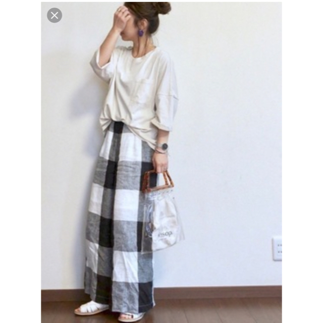 Beauty&youth ソリッド&チェックワイドパンツ M リネンパンツ