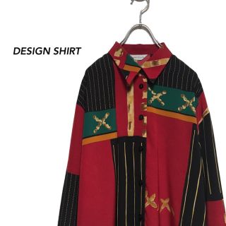 design shirt デザインシャツ 柄シャツ ポリシャツ 古着(シャツ)