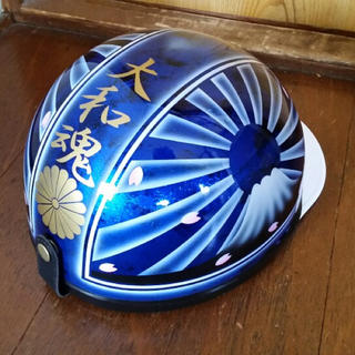 新品ラップ塗装 青ラメ 富士日章 コルク半 ヘルメット 桜 大和魂の通販 