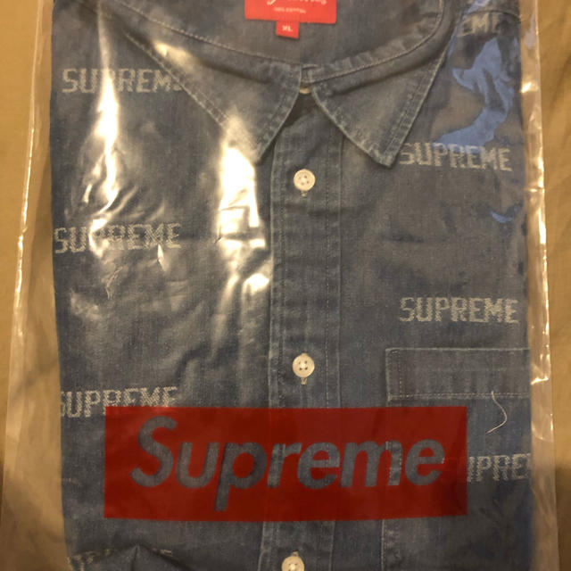 supreme logo denim shirt XL blue