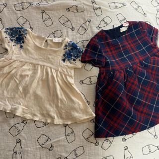 ザラキッズ(ZARA KIDS)のZARA BABYGIRL 刺繍Tチェックワンピ セット 80(ワンピース)