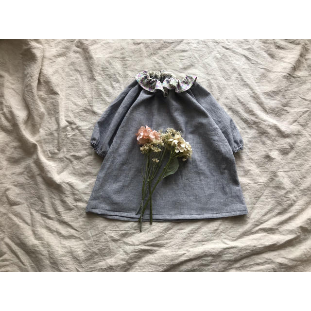 Bonpoint(ボンポワン)のhandmade❁ハーフリネンフリル襟チュニック キッズ/ベビー/マタニティのキッズ服女の子用(90cm~)(ワンピース)の商品写真