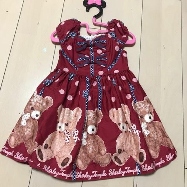 キッズ服女の子用(90cm~)シャーリーテンプルくま柄ワンピース（赤色 100 cm）