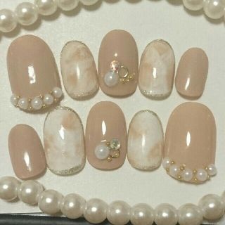 ハンドメイド★ジェルネイルチップ★ベージュタイダイネイル★