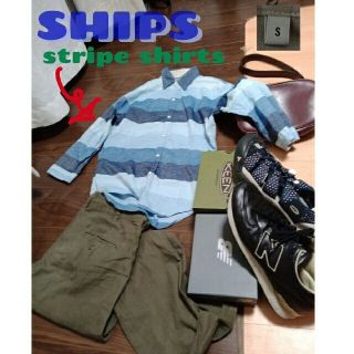 シップス(SHIPS)のships ボーダー size s リネン　シャツ 日本製　小穴有(シャツ)