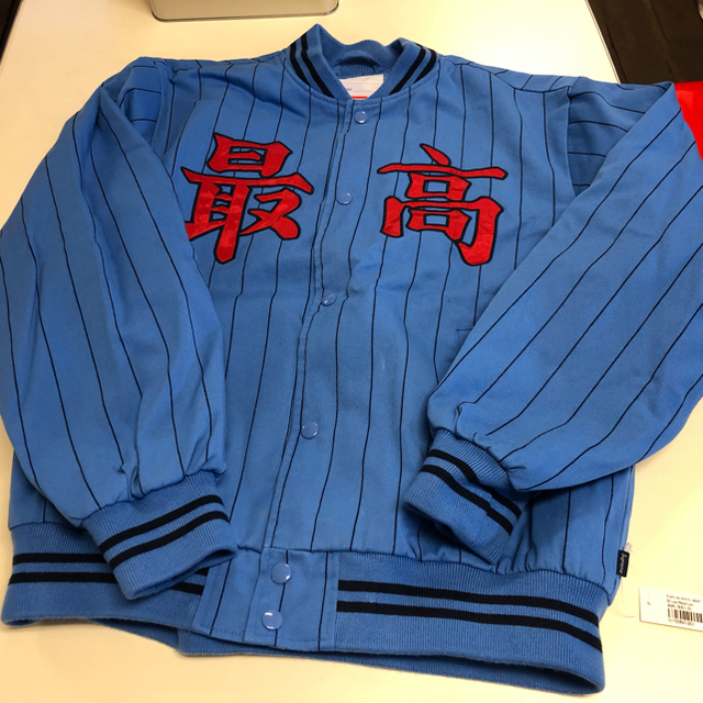 Supreme(シュプリーム)のSupreme pinstripe varsity jacket 最高 Mサイズ メンズのジャケット/アウター(スタジャン)の商品写真