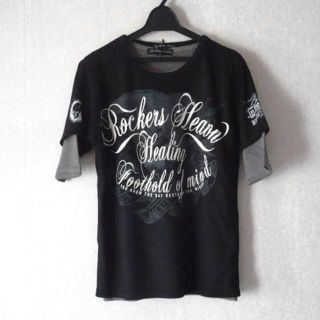 インジアティック(in the attic)のセール★ ひび割れロゴT+ワッフルTセットアップ　黒(Tシャツ/カットソー(半袖/袖なし))