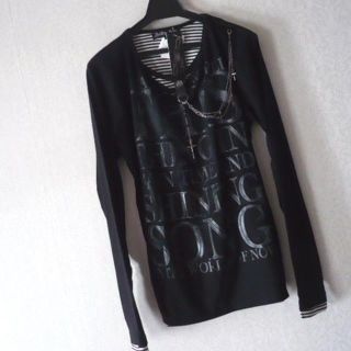 セール送料込★3連チェーン箔ロゴレイヤードロンT(Tシャツ/カットソー(七分/長袖))