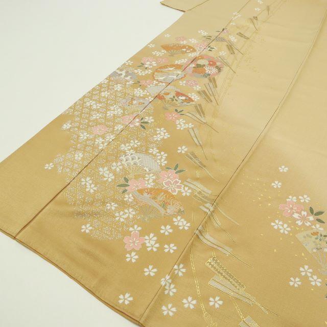 豪華逸品□雪輪に四季の花訪問着□飛鶴扇桜◇ベージュ◇袷正絹 豪華逸品□雪輪に四季の花訪問着□飛鶴扇桜◇ベージュ◇袷正絹