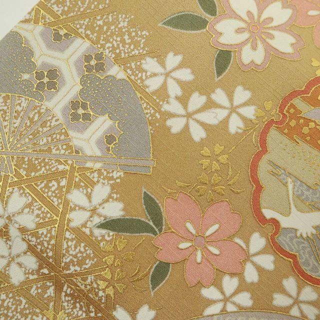 豪華逸品□雪輪に四季の花訪問着□飛鶴扇桜◇ベージュ◇袷正絹 豪華逸品□雪輪に四季の花訪問着□飛鶴扇桜◇ベージュ◇袷正絹