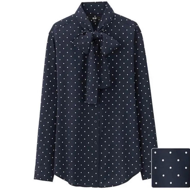 UNIQLO(ユニクロ)のユニクロ  レーヨンリボンタイブラウス(長袖) Navy&white 2枚セット レディースのトップス(シャツ/ブラウス(長袖/七分))の商品写真