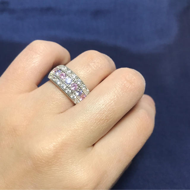 ピンク×紫 AAAランク cz♪キラキラ輝く パヴェリング レディースのアクセサリー(リング(指輪))の商品写真