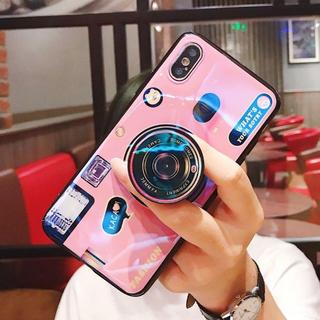 アイフォーン(iPhone)のカメラ型　iPhoneケース　ピンク　★オシャレ★iPhone7/8　グリップ付(iPhoneケース)