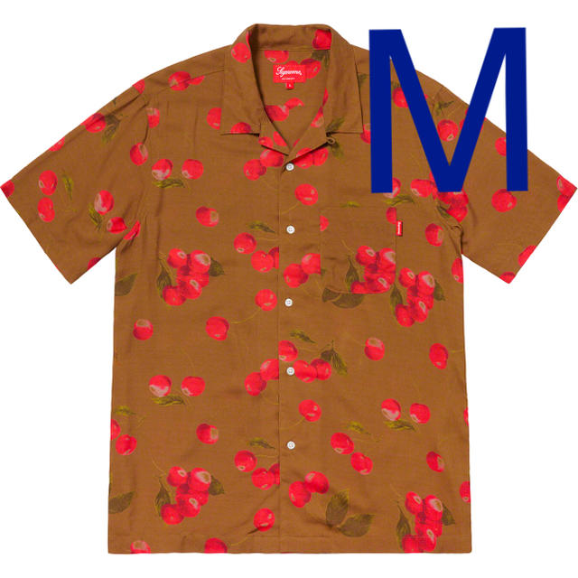 茶色 M Cherry Rayon S/S Shirt