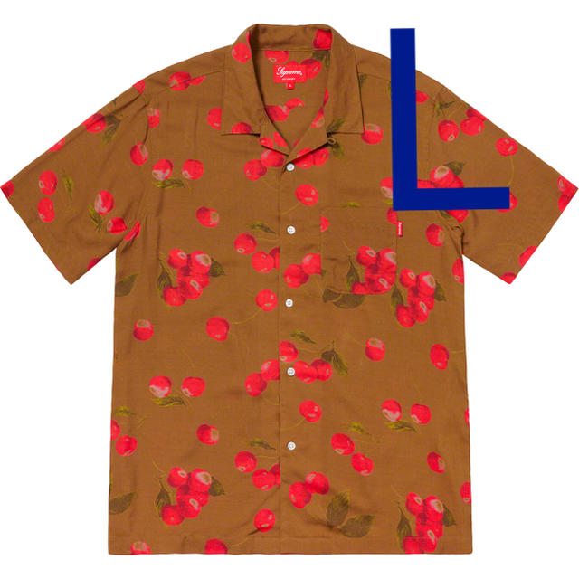 茶色 L Cherry Rayon S/S Shirt