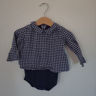 プチバトー(PETIT BATEAU)のプチバトー チェック柄 ロンパース 12m 70 74cm(ロンパース)