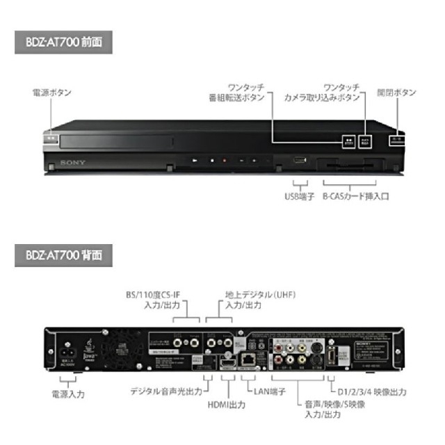 SONY(ソニー)のソニー(SONY)
ブルーレイディスクレコーダー BDZ-AT700 スマホ/家電/カメラのテレビ/映像機器(ブルーレイレコーダー)の商品写真