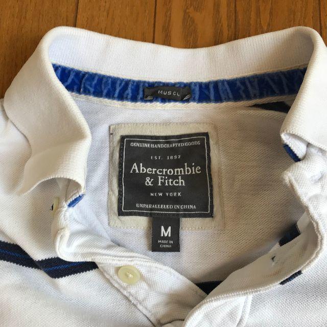 Abercrombie&Fitch(アバクロンビーアンドフィッチ)の★A&F アバクロ 鹿の子ポロシャツ 白ストライプ M★定番 メンズのトップス(ポロシャツ)の商品写真