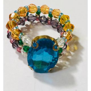 《ハンドメイド 》まるで宝石💎大きな青いラインストーンが目を引くリング(リング)