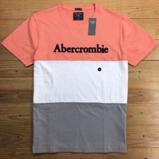 アバクロンビーアンドフィッチ(Abercrombie&Fitch)の新品【メンズXS】★アバクロ★色切替ロゴ入り半袖Ｔシャツ/ピンク白グレー(Tシャツ/カットソー(半袖/袖なし))