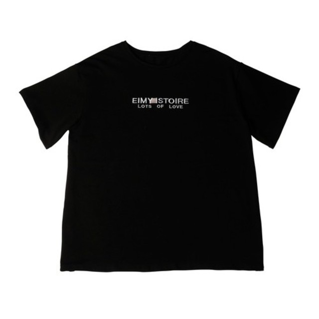 eimy istoire(エイミーイストワール)のエイミーイストワール エンブロイダリーエイミーTシャツ ブラック×ピンク レディースのトップス(Tシャツ(半袖/袖なし))の商品写真