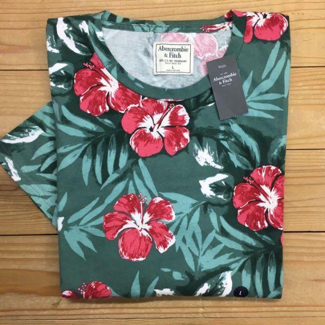 新品【メンズL】★アバクロ★総柄！人気の花柄半袖Ｔシャツ/緑