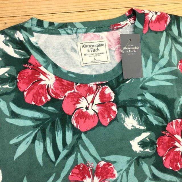 新品【メンズL】★アバクロ★総柄！人気の花柄半袖Ｔシャツ/緑