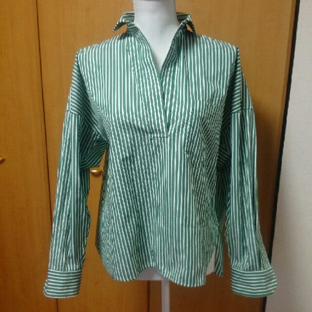 TICCAグリーンストライプスキッパーシャツ綿100%◼色