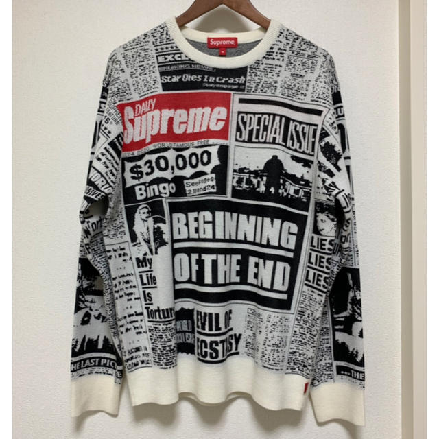 Supreme Newsprint Sweater 白 M