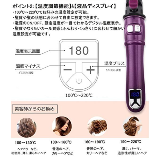 ★自動巻き★オートカールアイロン★28mm★100～220℃ スマホ/家電/カメラの美容/健康(ヘアアイロン)の商品写真